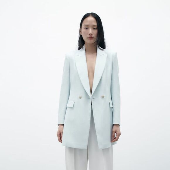 ZARA DOUBLE BREASTED LONG BLAZER - Picture 10 of 10